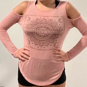 Medallion Flower Cold Shoulder Pink Top